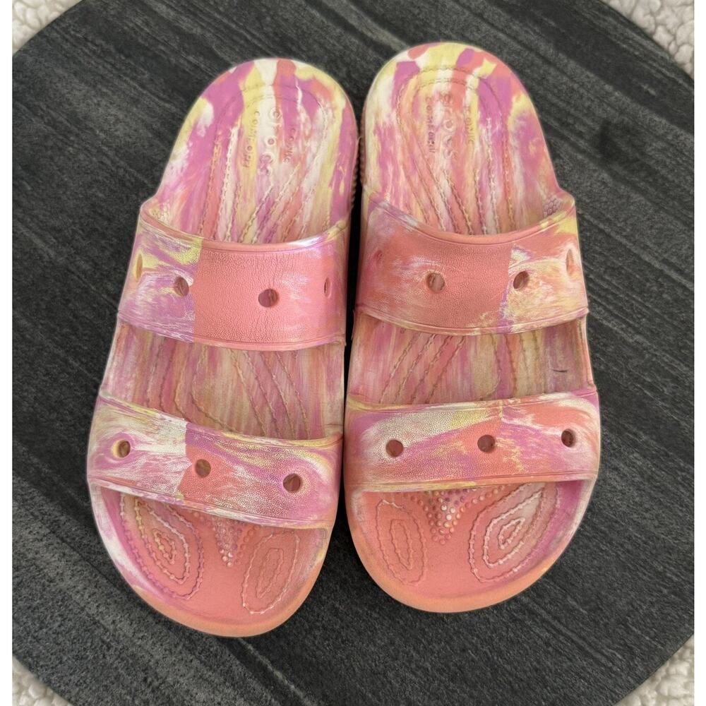 Crocs Women Classic Marble Tie‎ Dye Slide Sandals Papaya W 5 M 8 Orange Pink
